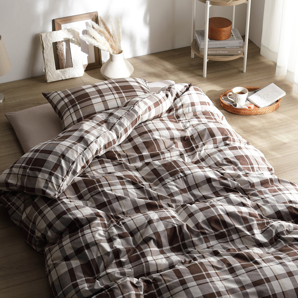 なめらかピーチスキン速乾 敷き布団用カバー 3点セット シングル モカチェック