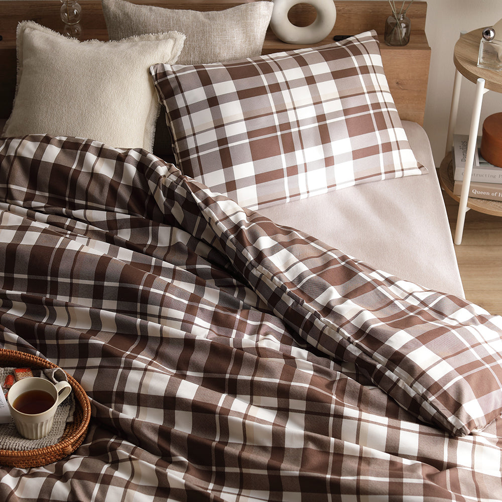 なめらかピーチスキン速乾 マットレス用カバー 3点セット シングル モカチェック