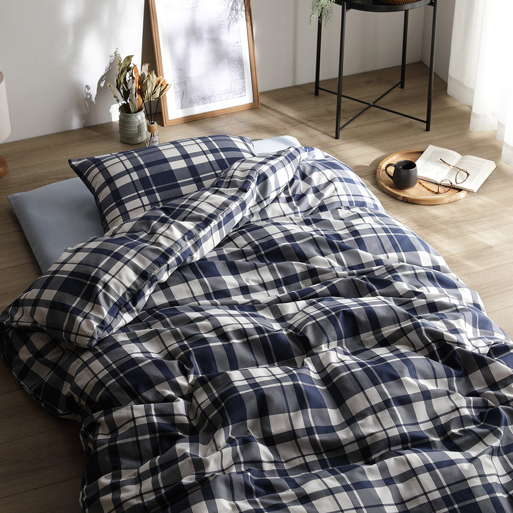 なめらかピーチスキン速乾 敷き布団用カバー 3点セット シングル インディゴチェック