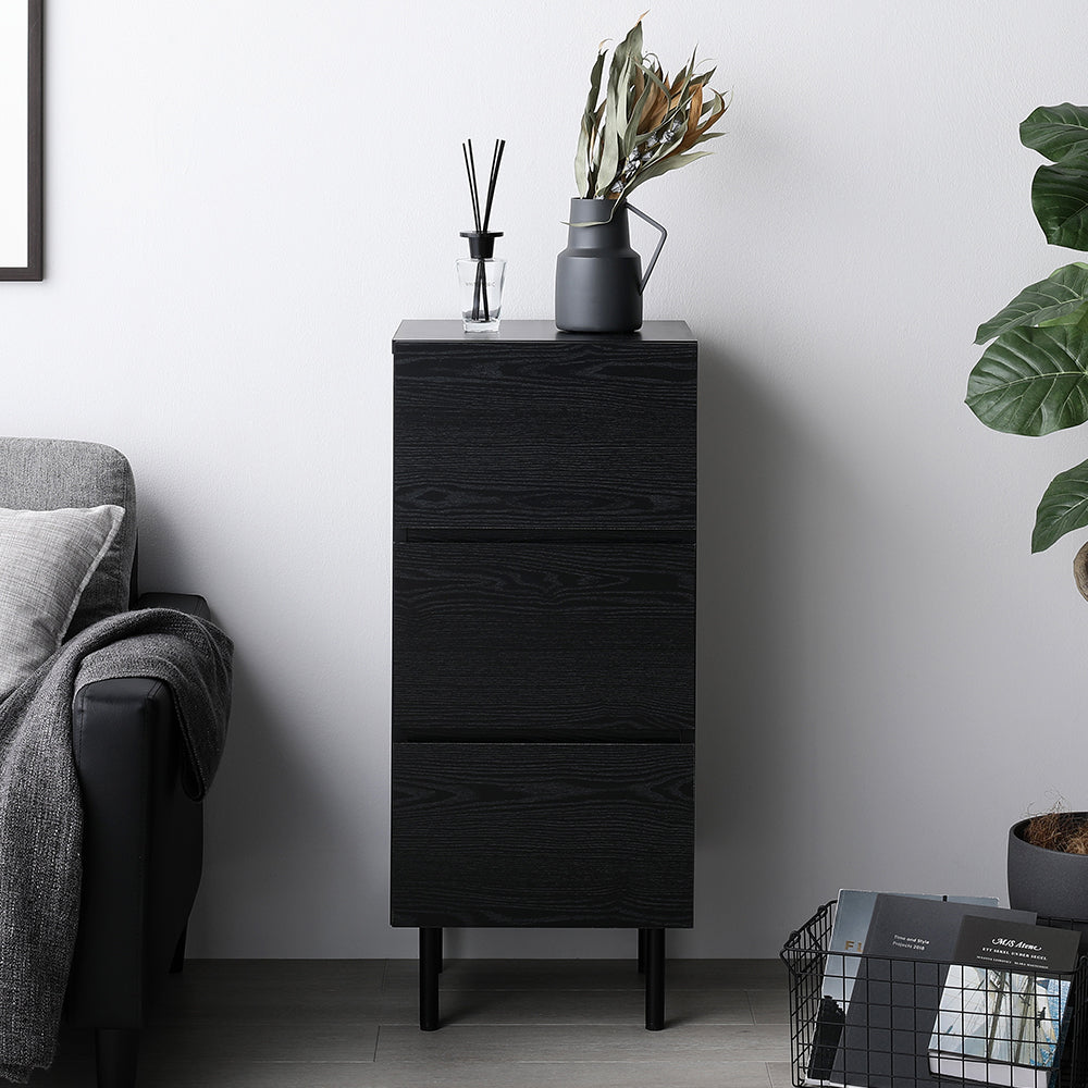 脚付きチェスト 異素材MIX 大容量・スリム3段・ブラック