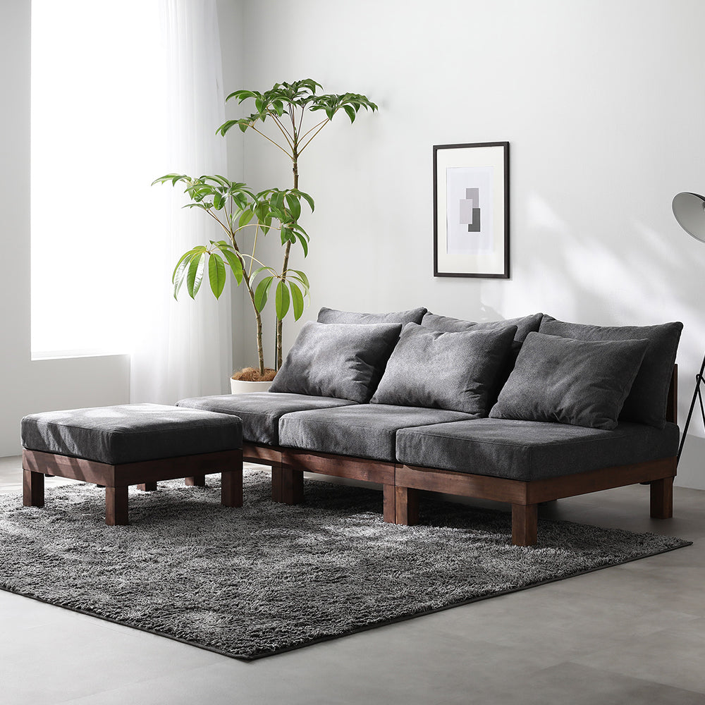 あぐらがかけるユニットソファ『Sven スヴェン』3人掛けソファ+オットマン グレー