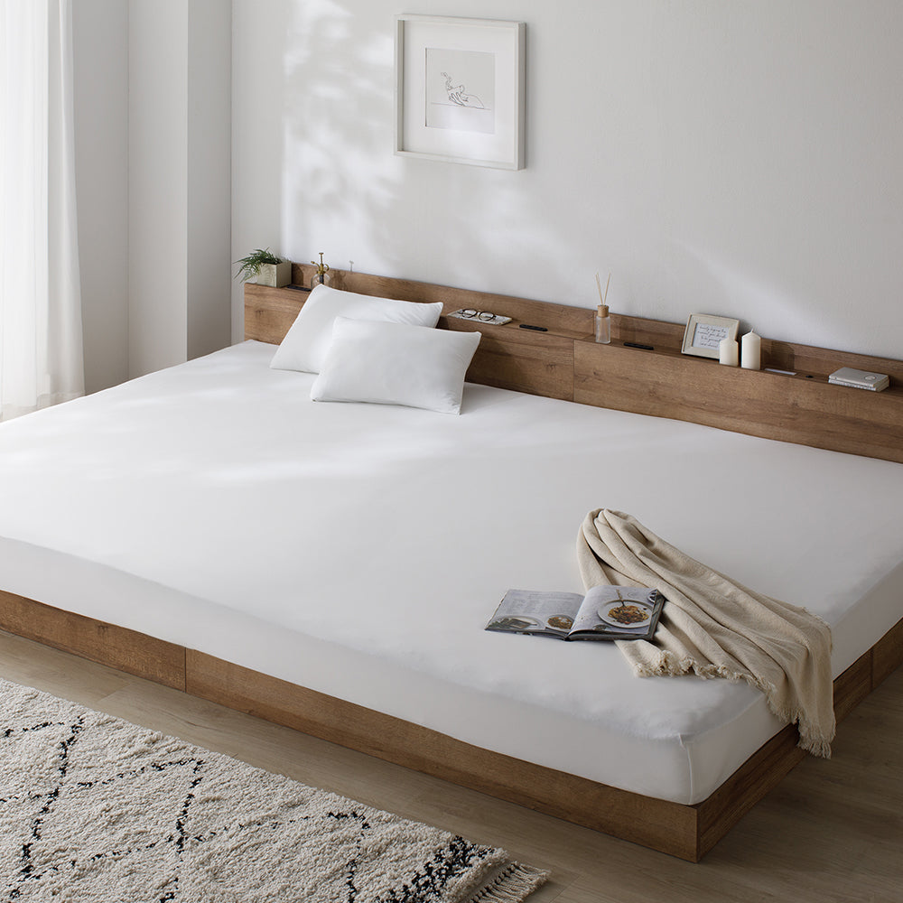 のびのび寝具セット 素材(すべすべニット) 『Palmoa パルモア』 ボックスシーツ+枕カバー ファミリーサイズ ホワイト