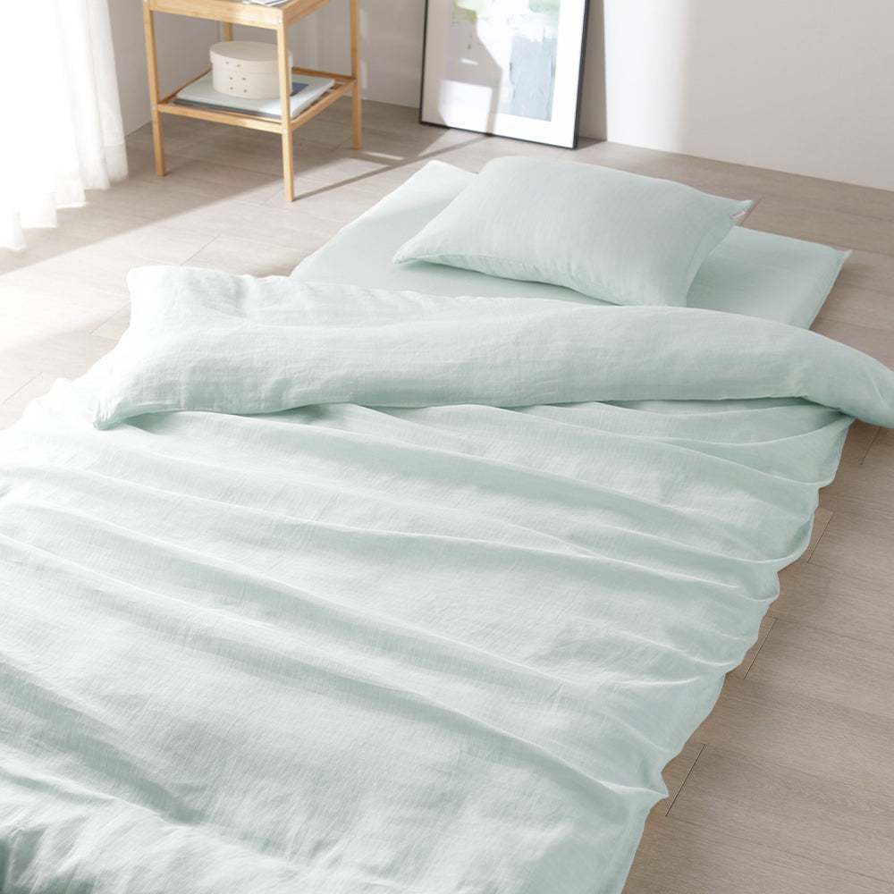 ふんわり ダブルガーゼ 抗菌防臭加工 綿100% 敷布団用3点セット シングル・ミントグリーン