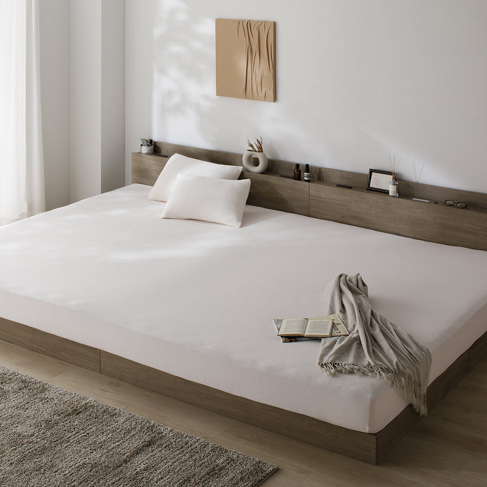 のびのび寝具セット 素材(ふっくらタオル) 『Palmoa パルモア』 ボックスシーツ+枕カバー ファミリーサイズ チークアイボリー