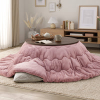 円形こたつ 2点セット 円80cm テーブル ブラウン/ホワイトウォッシュ + 掛け布団 ピンク