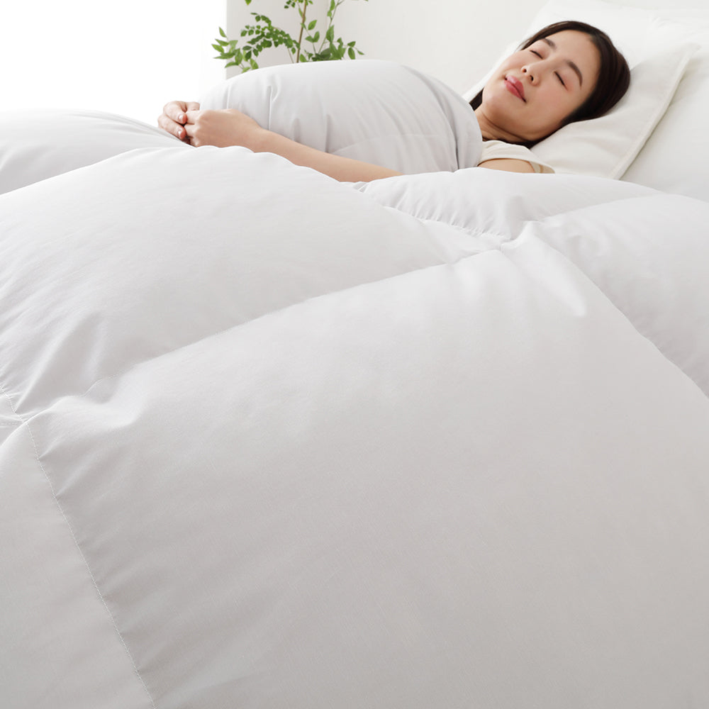 日本製 羽毛掛け布団 ダウン率85% 350dp リサイクルダウン 抗菌・防臭・防ダニ ライトグレー