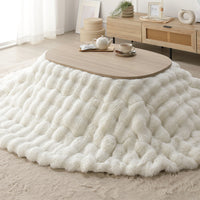 シンプルこたつローテーブル×ポコポコ布団 楕円形 2点セット(こたつテーブル:90×60cm + こたつ掛け布団:210×170cm) グレージュナチュラル/ホワイト