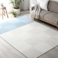 日本製 置くだけでズレない 洗える北欧調タイルカーペット ラグ用セット 約160×160cm(16枚セット) オフホワイト×ペールブルー