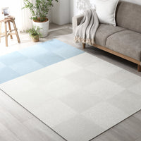 日本製 置くだけでズレない 洗える北欧調タイルカーペット ラグ用セット 約200×200cm(25枚セット) オフホワイト×ペールブルー