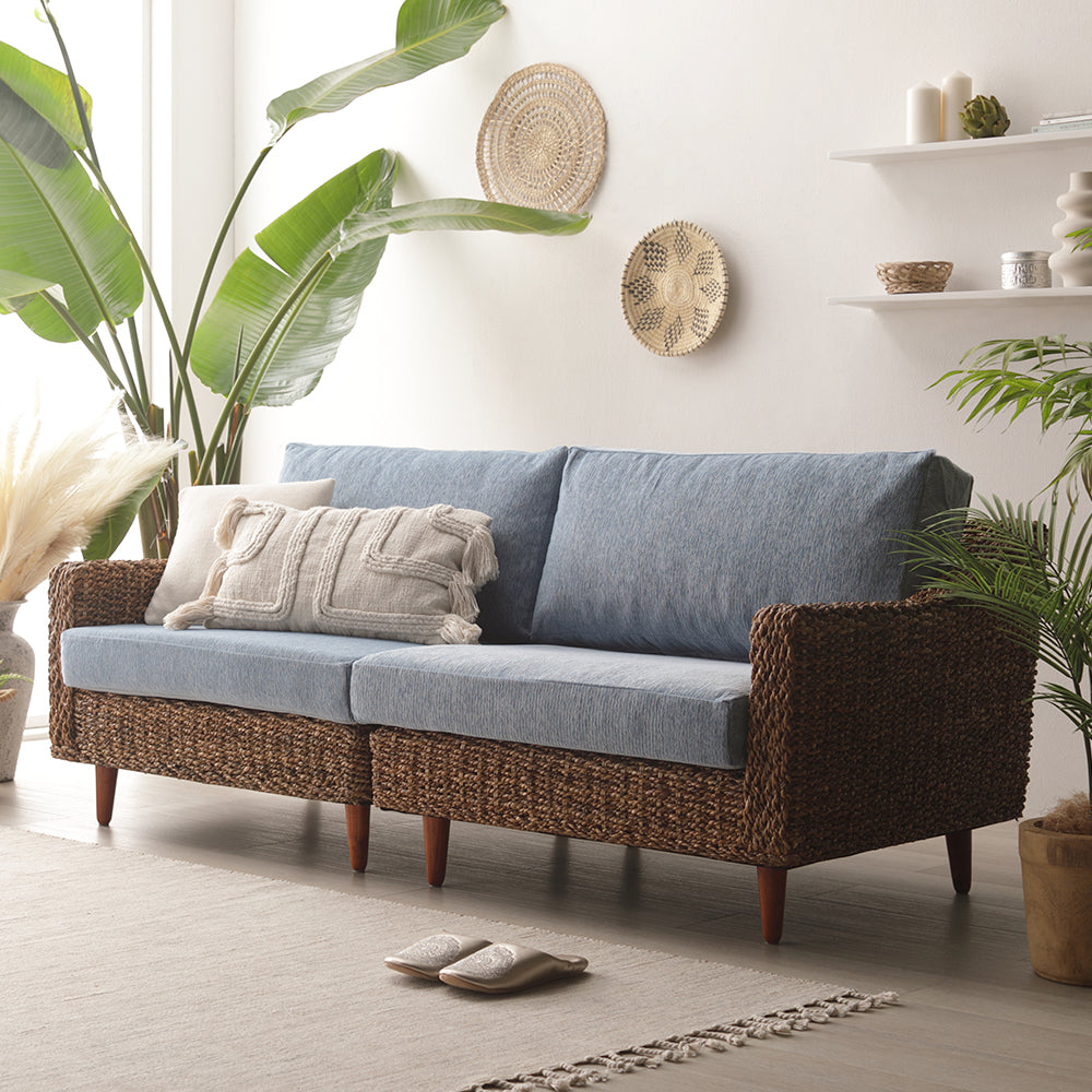 天然素材リゾートソファ(アバカ)3人掛け・スカイブルー