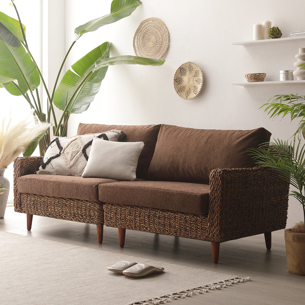 天然素材リゾートソファ(アバカ)3人掛け・ブラウン