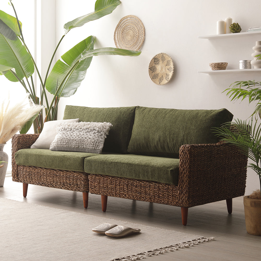 天然素材リゾートソファ(アバカ)3人掛け・グリーン