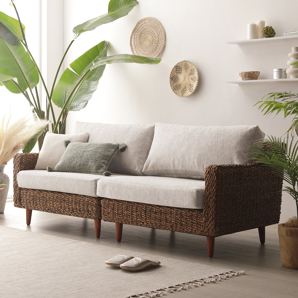 天然素材リゾートソファ(アバカ)3人掛け・スノーホワイト