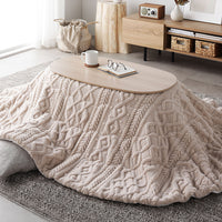 楕円形 細脚折りたたみ式 こたつ2点セット(テーブル幅 90cm・ライトナチュラル/ニット柄掛け布団 210×170cm・アイボリー)