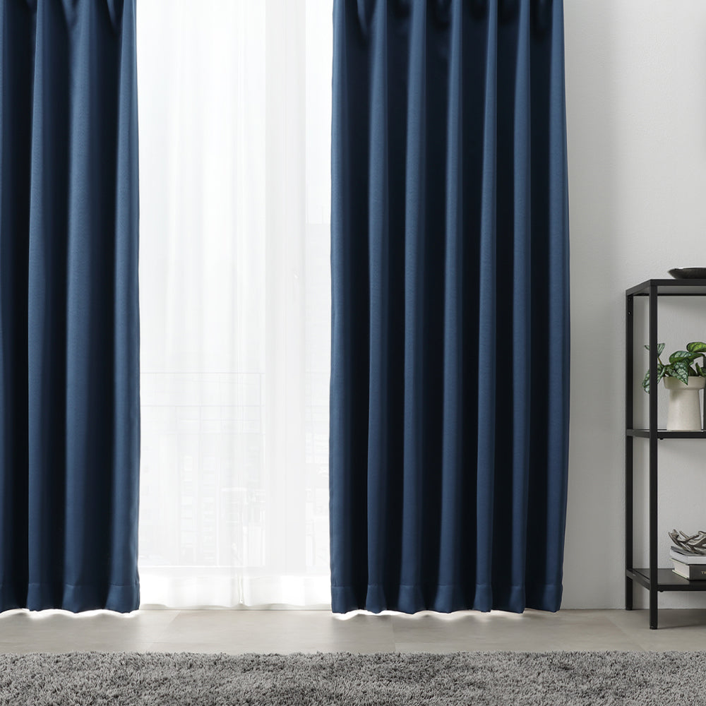 届いてすぐ使えるカーテンセット 「1級遮光カーテン」+「高機能ミラーレスカーテン」 ミッドナイトネイビー