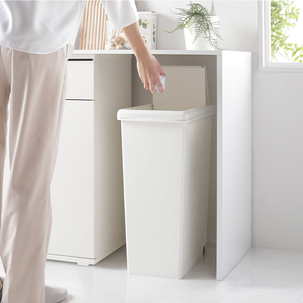 【日本製】サイズが選べる 棚下にも収納できる スライドオープン式 ごみ箱 45L 単品 オフホワイト
