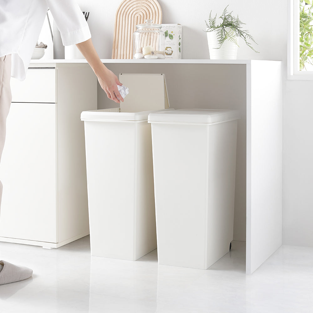 【日本製】サイズが選べる 棚下にも収納できる スライドオープン式 ごみ箱 45L 2個組 オフホワイト