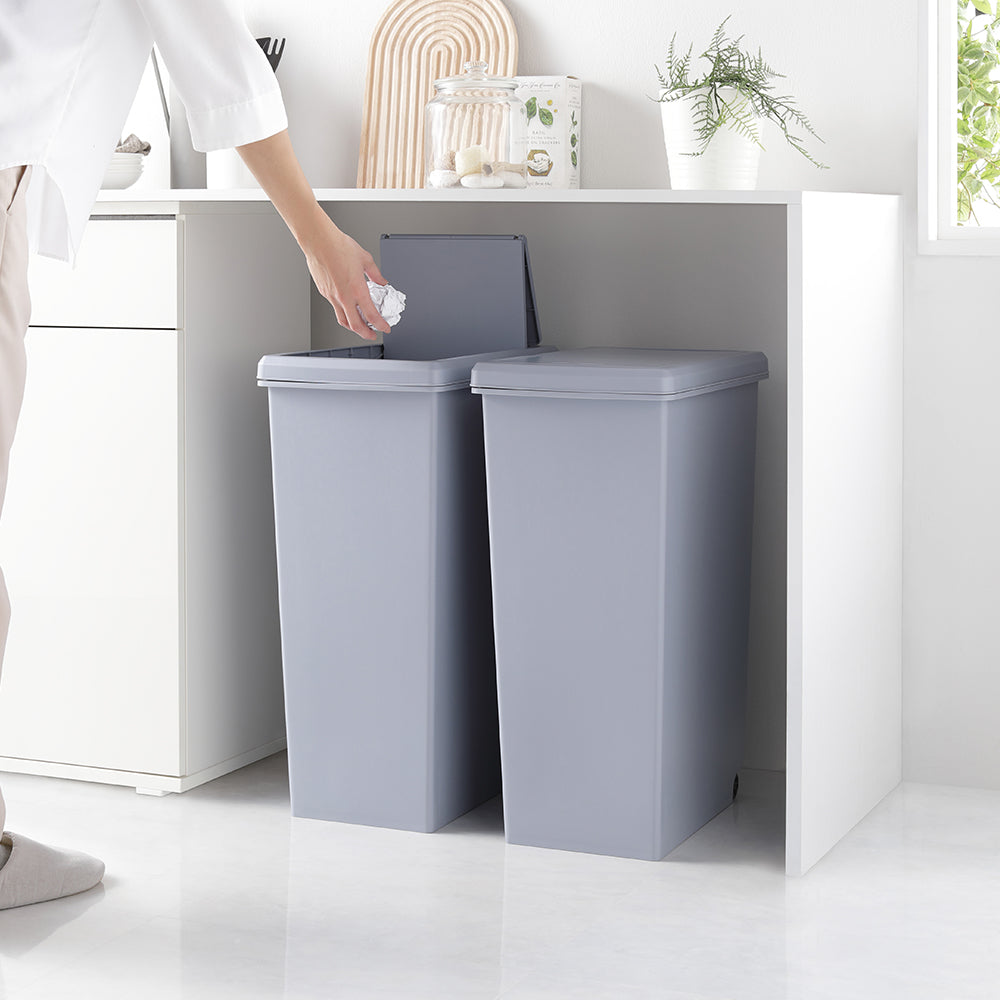 【日本製】サイズが選べる 棚下にも収納できる スライドオープン式 ごみ箱 45L 2個組 クールグレー