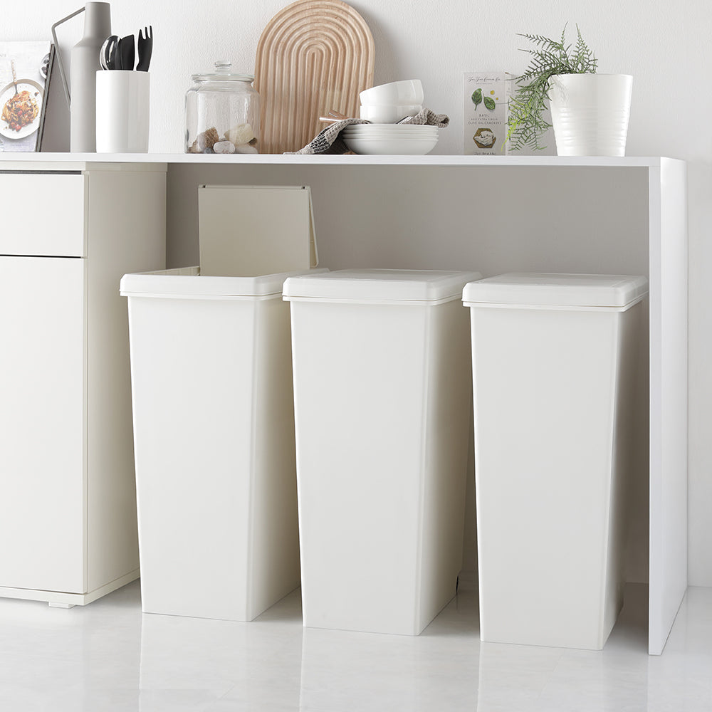 【日本製】サイズが選べる 棚下にも収納できる スライドオープン式 ごみ箱 45L 3個組 オフホワイト