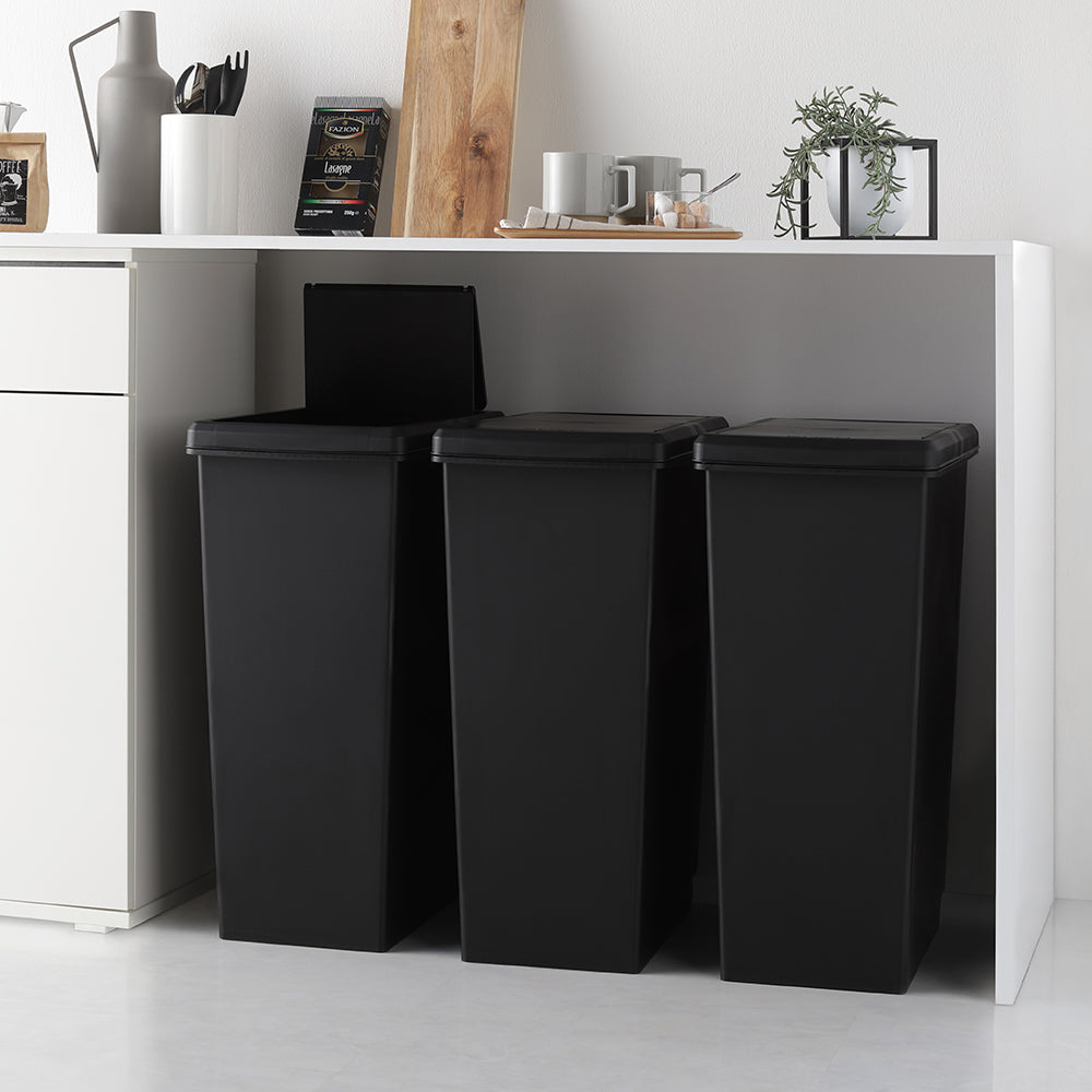 【日本製】サイズが選べる 棚下にも収納できる スライドオープン式 ごみ箱 45L 3個組 ブラック
