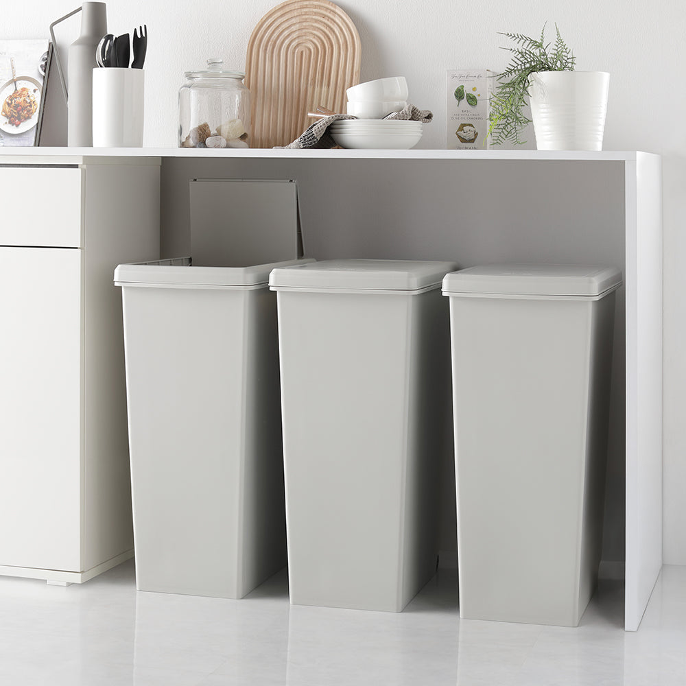 【日本製】サイズが選べる 棚下にも収納できる スライドオープン式 ごみ箱 45L 3個組 ミルクティーベージュ