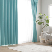 日本製 サイズが選べる 1級遮光カーテン・レースセット 幅100cm ターコイズ(各2枚入り)