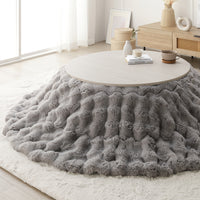 シンプルこたつローテーブル×ポコポコ布団 円形 2点セット(こたつテーブル:85cm + こたつ掛け布団:直径190cm) ホワイトウォッシュ/グレー