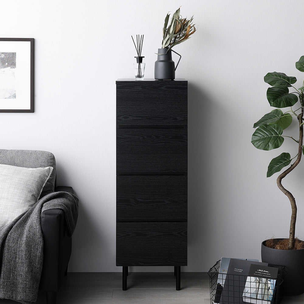 脚付きチェスト 異素材MIX 大容量・スリム4段・ブラック