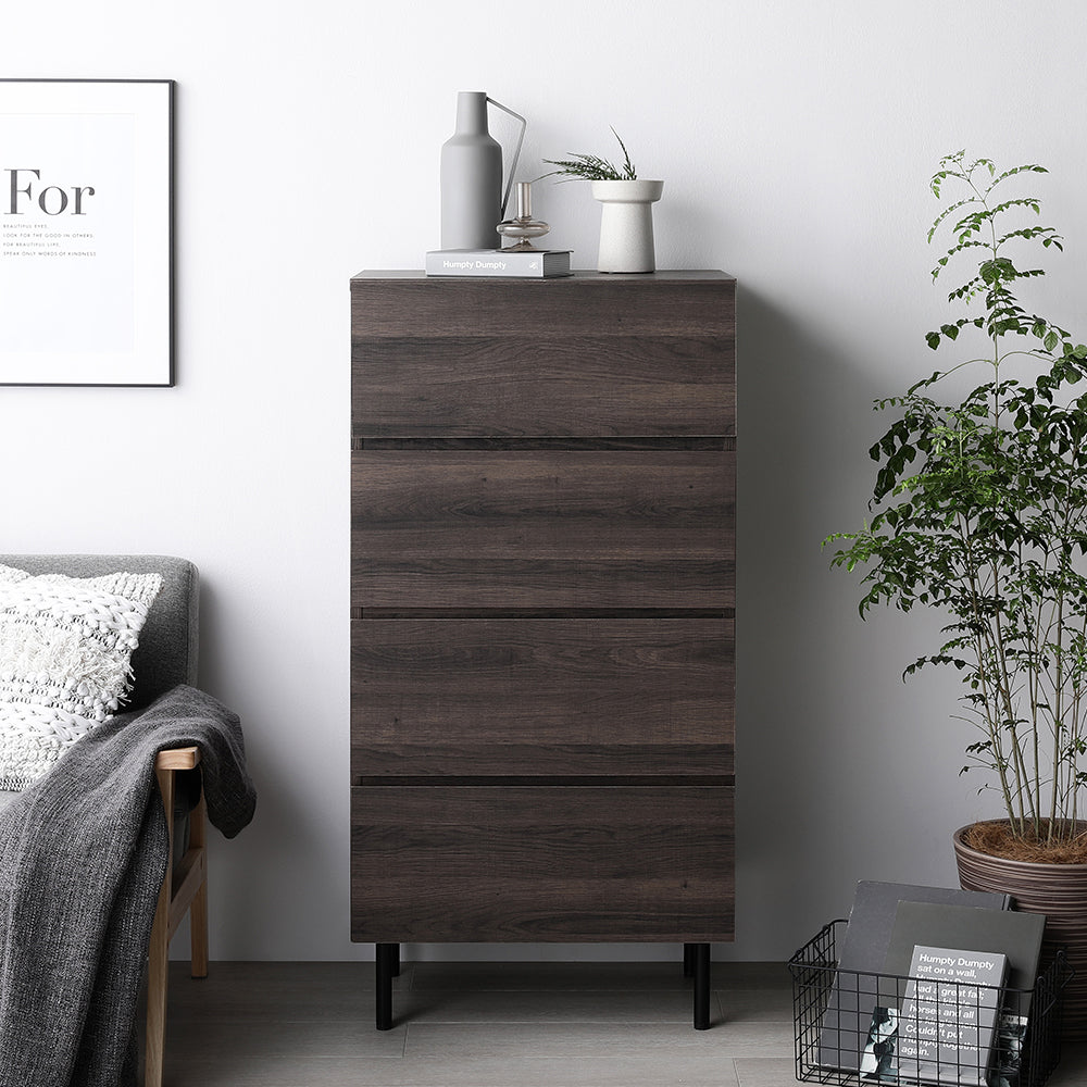 脚付きチェスト 異素材MIX 大容量・ワイド4段・ブラウン