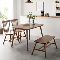 天然木 ウィンザーチェアダイニング4点セット 長方形120×75cm ブラウン