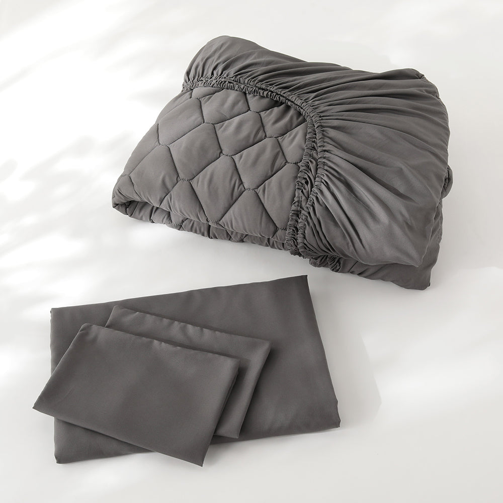 ピーチスキン カバーリング4点セット 『umowell ウモウェル』 ボックスシーツ+掛け布団カバー+枕カバー ダブル チャコールグレー