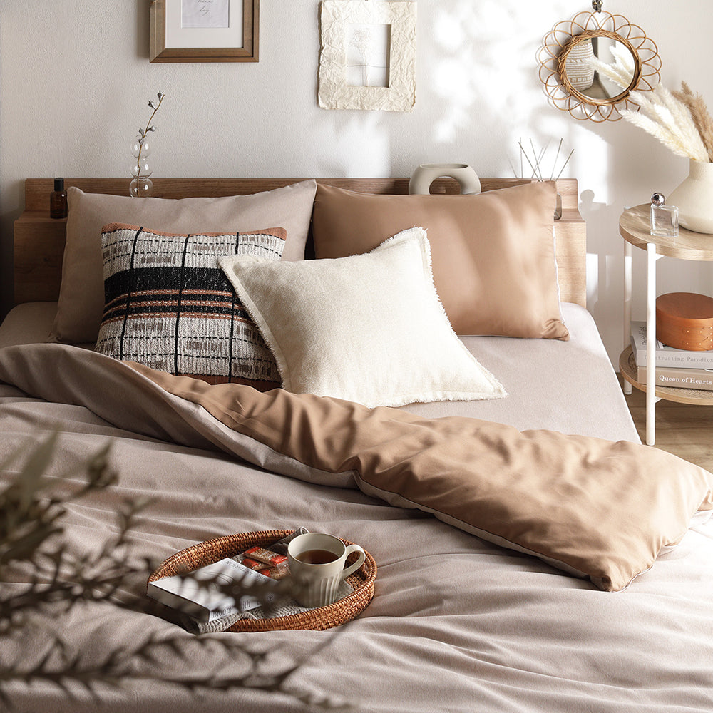 なめらかピーチスキン速乾 マットレス用カバー 4点セット ダブル モカ