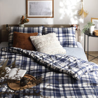 なめらかピーチスキン速乾 マットレス用カバー 4点セット ダブル インディゴチェック