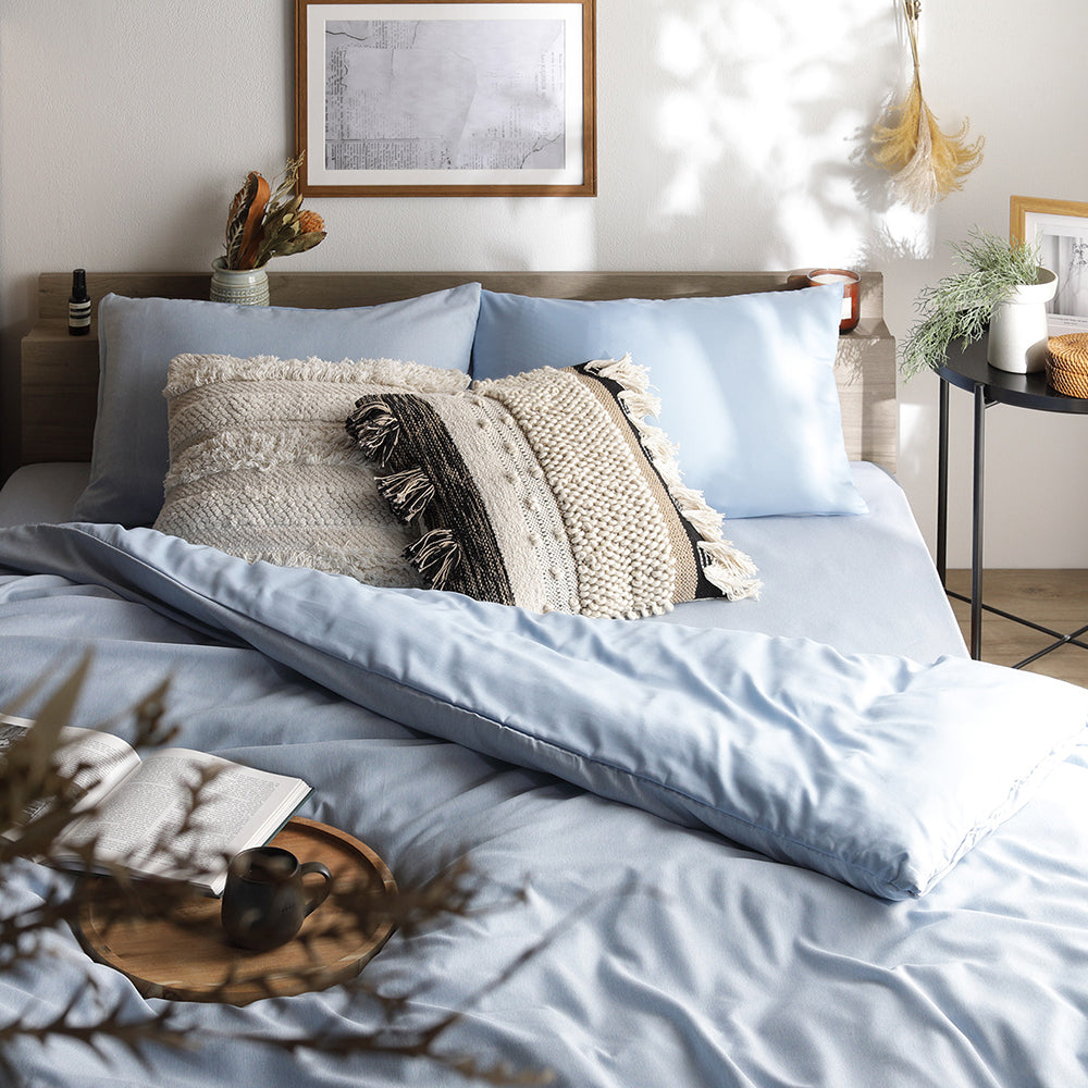 なめらかピーチスキン速乾 マットレス用カバー 4点セット ダブル ライトインディゴ