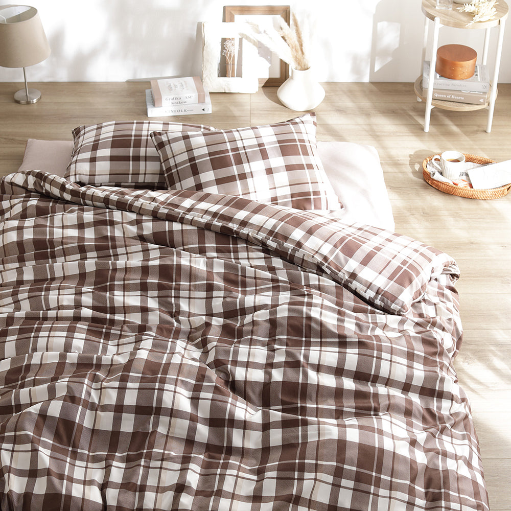 なめらかピーチスキン速乾 敷き布団用カバー 4点セット ダブル モカチェック