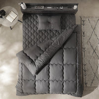 ピーチスキン すぐに使える布団セット 『umowell ウモウェル』 掛け布団+枕+ボックスシーツ+収納ケース シングル・セミダブル チャコールグレー