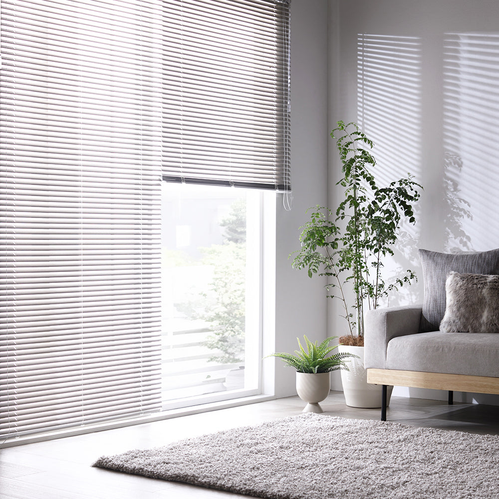 日本製 木目調アルミブラインド(カーテンレール対応可)・アッシュグレーウッド