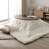 楕円形こたつ 2点セット 楕円形105×75cm テーブル ブラウン/ホワイトウォッシュ + 掛け布団 アイボリー