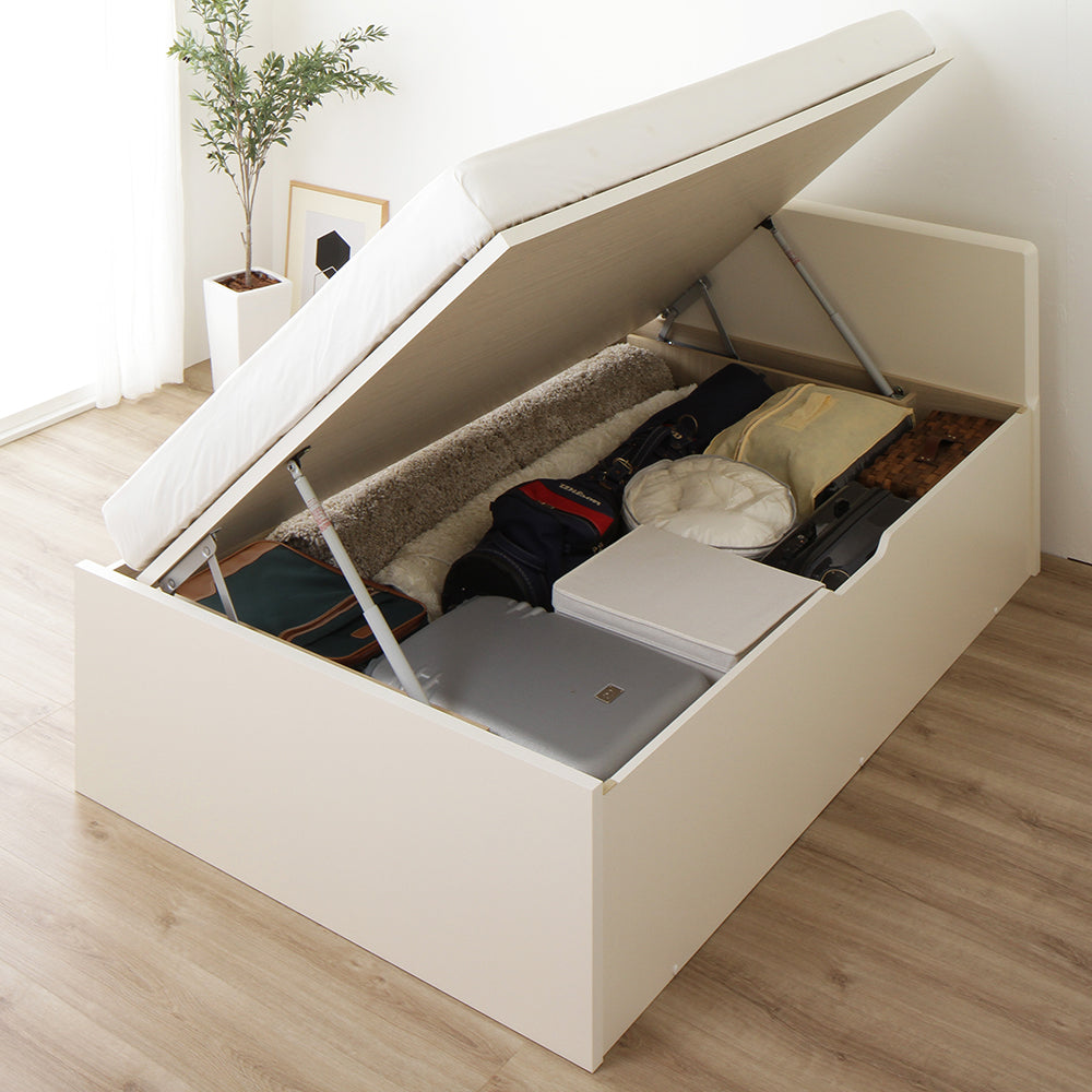 ガス圧跳ね上げベッド(フラットヘッド・横開き)ショート丈 ハイタイプ アイボリー