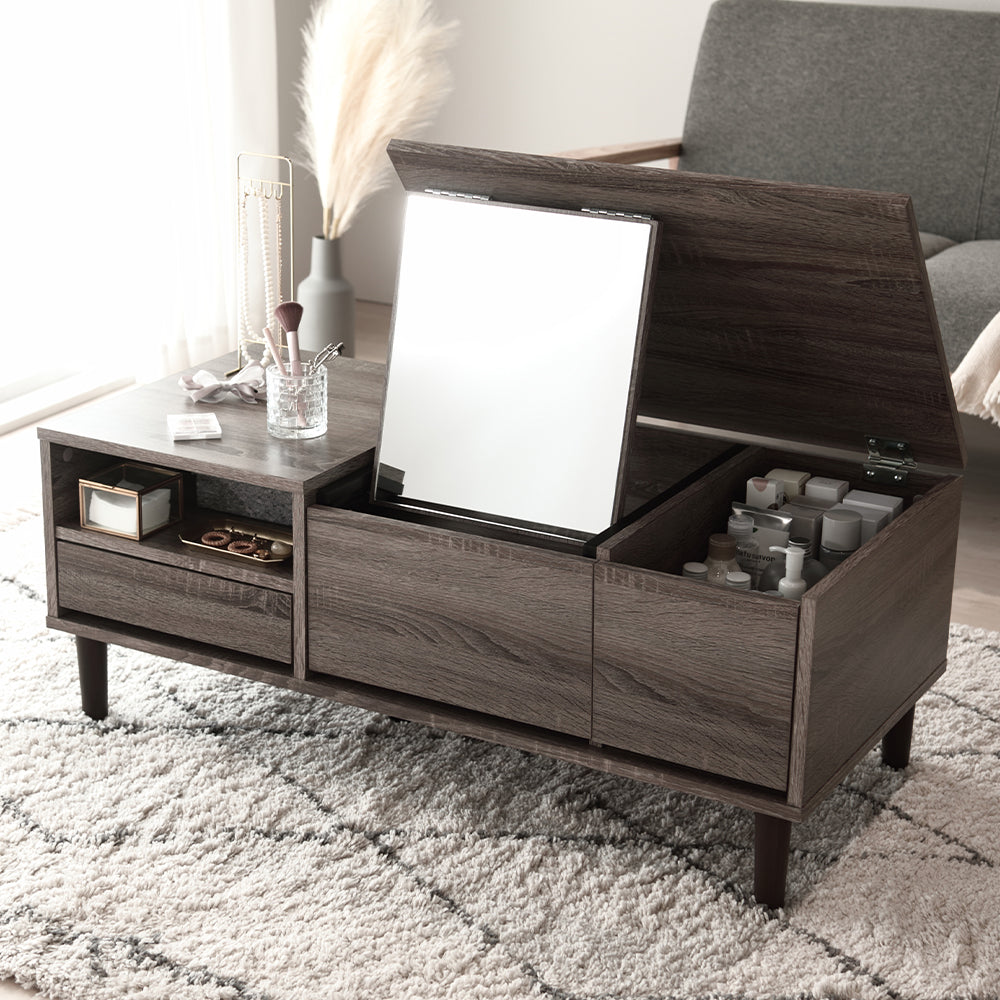 たっぷり収納できるドレッサーテーブル 幅95cm チャコールグレー