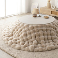 シンプルこたつローテーブル×ポコポコ布団 円形 2点セット(こたつテーブル:85cm + こたつ掛け布団:直径190cm) ホワイトウォッシュ/ベージュ