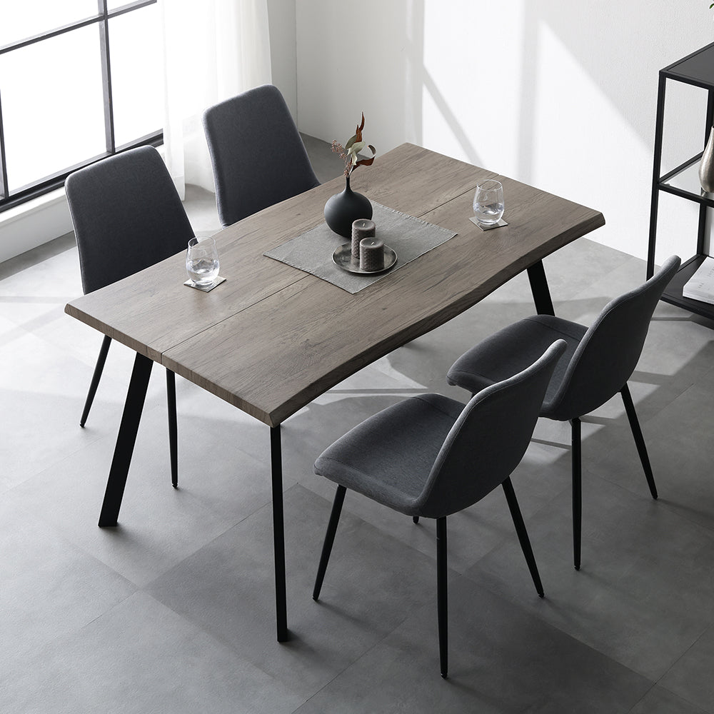 一枚板風ダイニング 5点セット(幅140cm) 『Varden ヴァーデン × Cedra セドラ』 テーブル:グレージュ/チェア:グレー