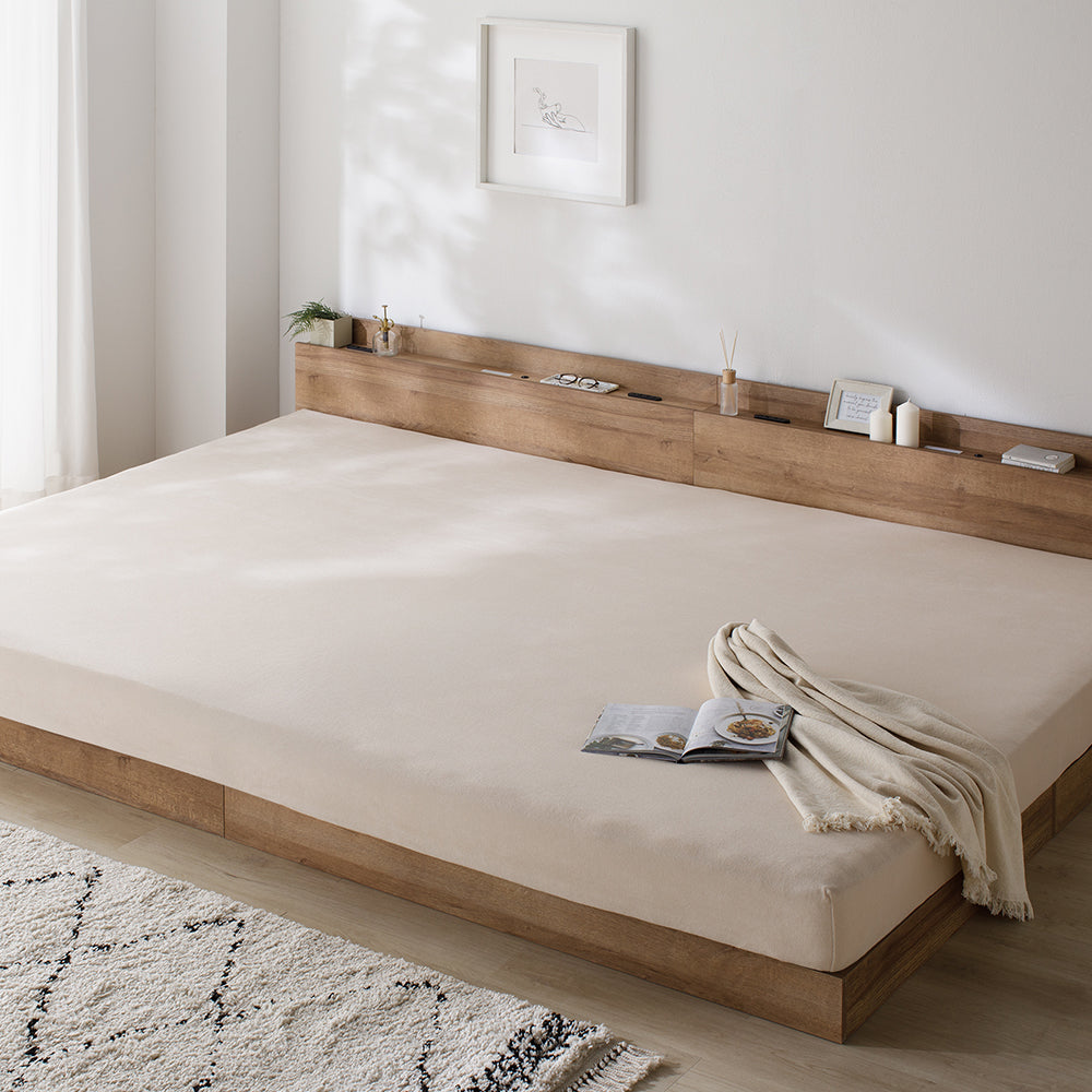 のびのびボックスシーツ 単品 素材(ふっくらタオル) 『Palmoa パルモア』 ファミリーサイズ ベージュ