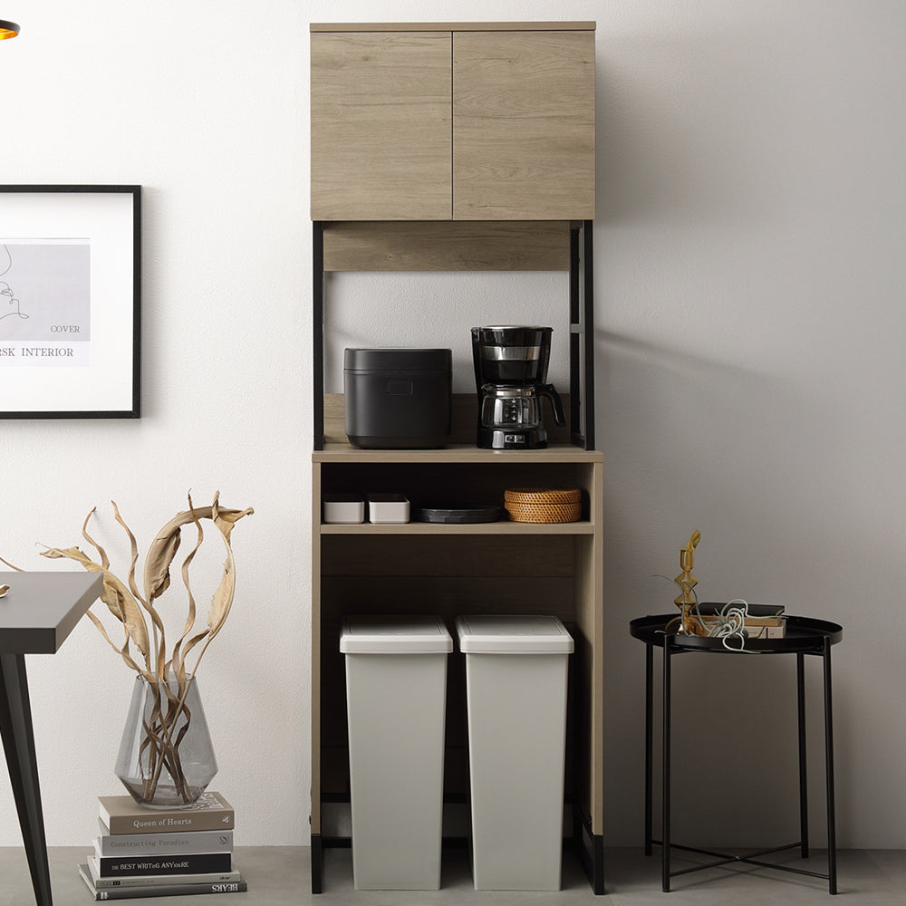 異素材MIX キッチンボード ゴミ箱収納 『Liora リオラ』 60cm幅 グレージュ