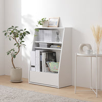 【幅60×高さ85cm】引き出し付き本棚 薄型ブックシェルフ ロータイプ ホワイト