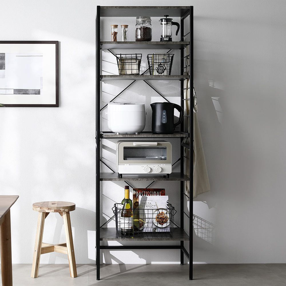 レンジラック シェルフタイプ 『Kitte キッテ』 幅60cm ストーン調ルナグレー×ブラック