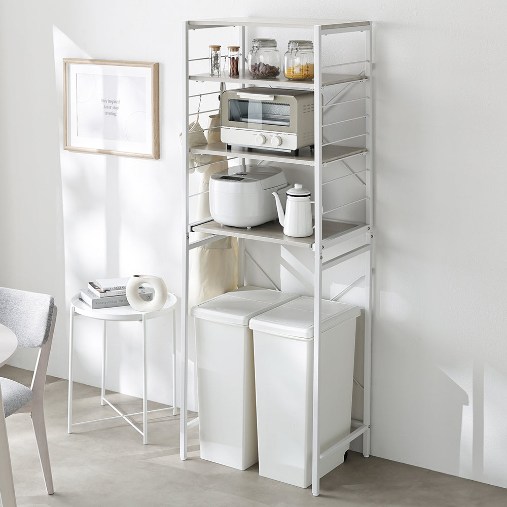 レンジラック ゴミ箱上収納タイプ 『Kitte キッテ』 幅60cm 木目調グレージュ×ホワイト