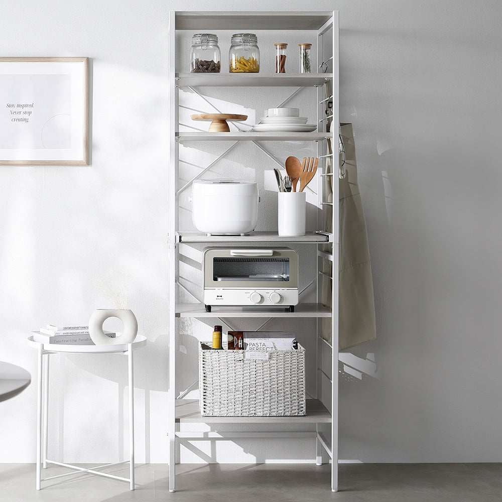 レンジラック シェルフタイプ 『Kitte キッテ』 幅60cm 木目調グレージュ×ホワイト