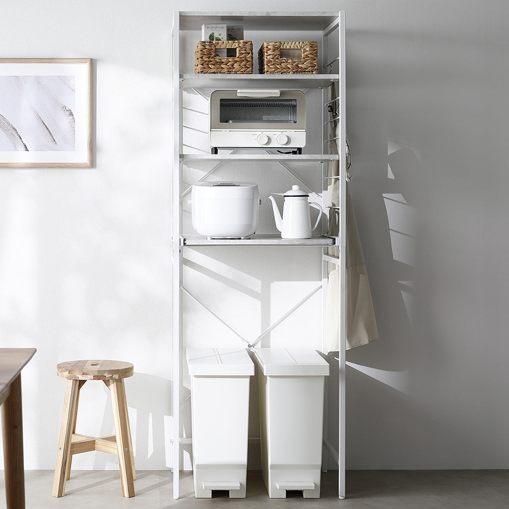 レンジラック ゴミ箱上収納タイプ 『Kitte キッテ』 幅60cm ストーン調スノーホワイト×ホワイト