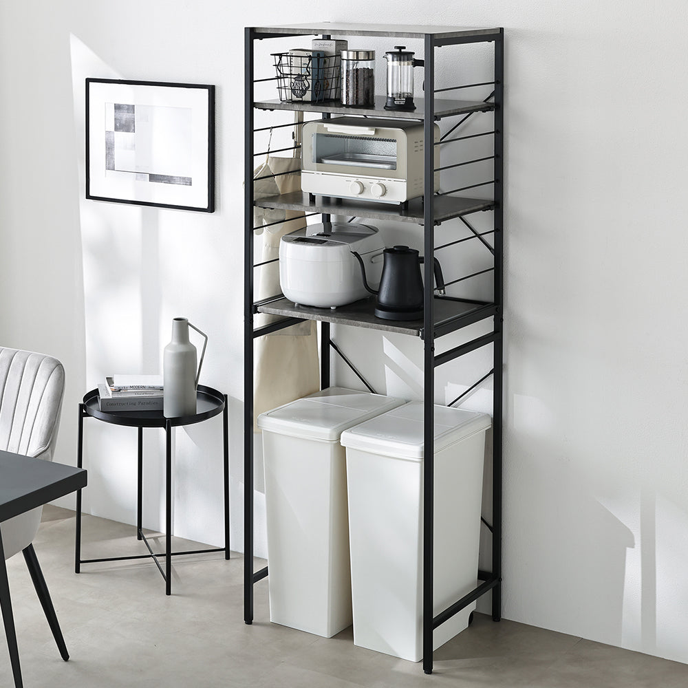 レンジラック ゴミ箱上収納タイプ 『Kitte キッテ』 幅60cm ストーン調ルナグレー×ブラック